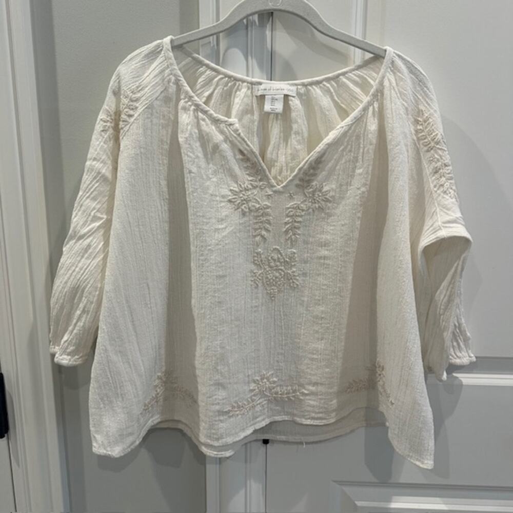 House Of Harlow 1960 Ivory Embroidered Floral Blouse Size: L